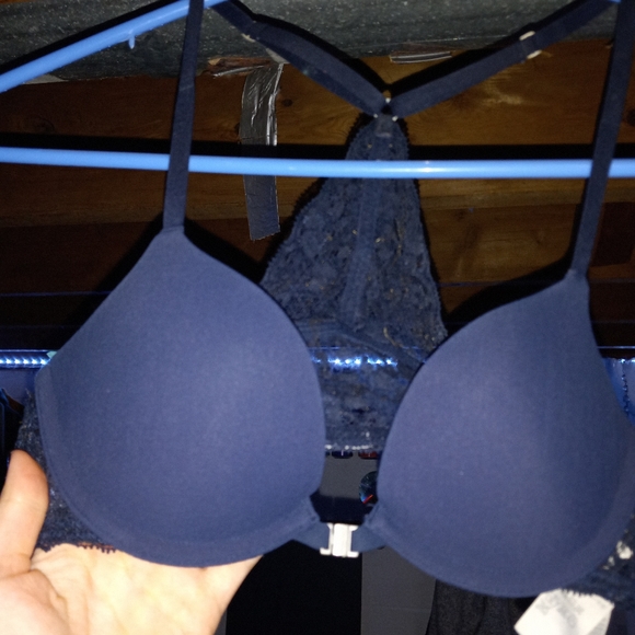 Gilly Hick, 32A, turquoise cheetah print & Navy Blue Lace up, Push em' Up Bra - Picture 7 of 11